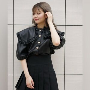 Sister Jane Wood Sage Oversized Collar Blouse NWOT